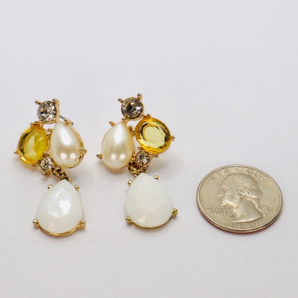 White Crystal Asymmetric Dangle Drop Earrings Luxury Wedding Bridal Night Out - Picture 2 of 2